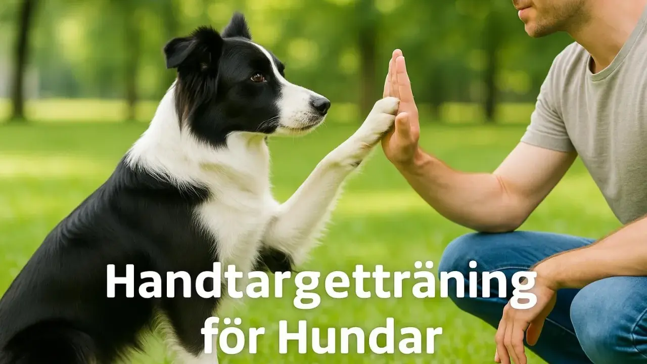 En border collie ger en "high five" till sin ägare under en rolig aktivitet med hund utomhus.