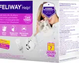 Feliway Help! med lugnande feromoner för stressade katter. En kvinna håller en ragdollkatt. En diffuser och en refill ingår.
