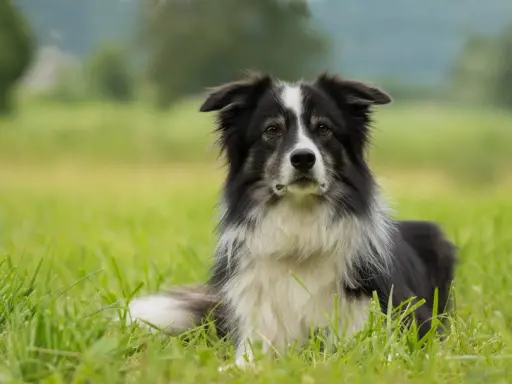 En vacker border collie vilar i det höga gräset, redo för nästa äventyr.