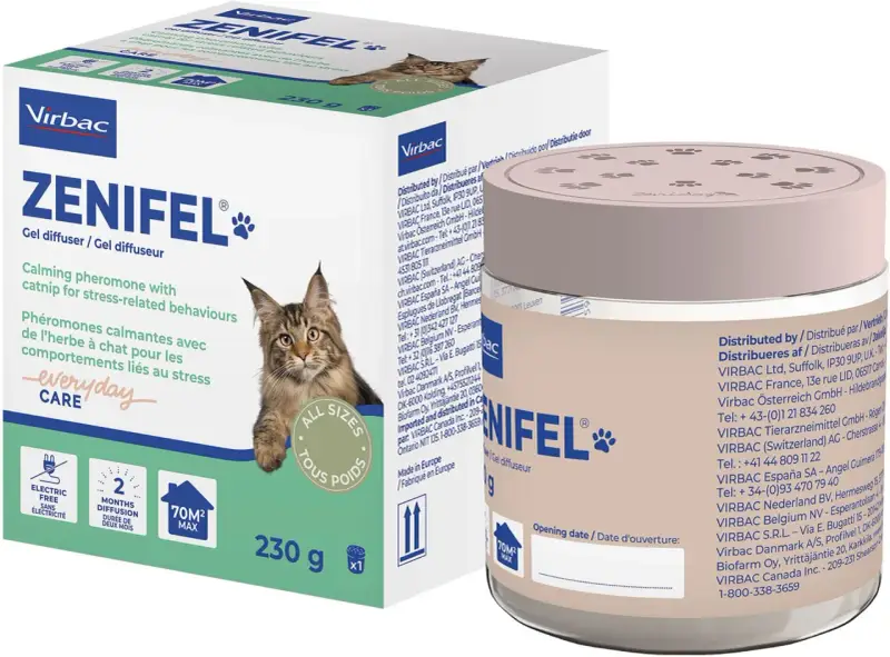 Zenifel-diffusor med lugnande feromoner för stressade katter. Ger en trygghetskänsla, som ett comfort shield katt.